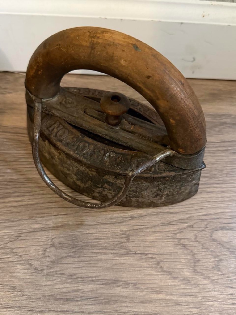 Antique Cast Iron sad Iron with Wood Handle
